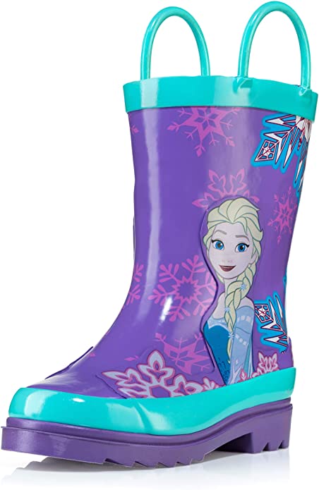 Disney Kids Girls' Frozen Anna and Elsa Character Printed Waterproof Easy-On Rubber Rain Boots (Toddler/Little Kids)&nbsp;