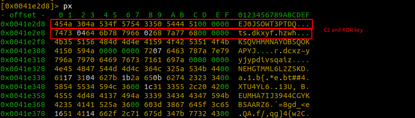 Obfuscated C2 IP address followed by its XOR key