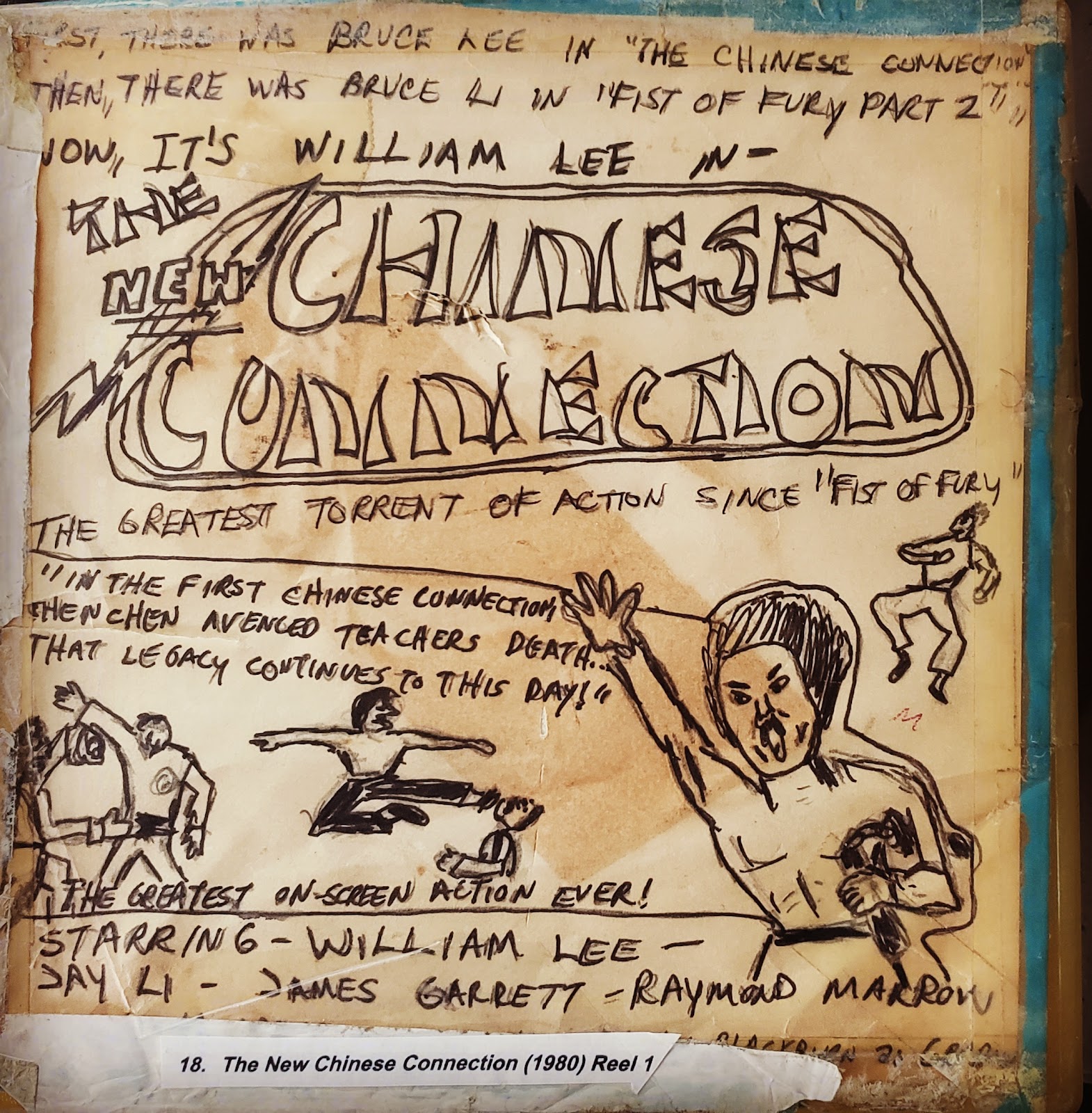 William Lee sketch drawing of poster for his film The New Chinese Connection (1980)