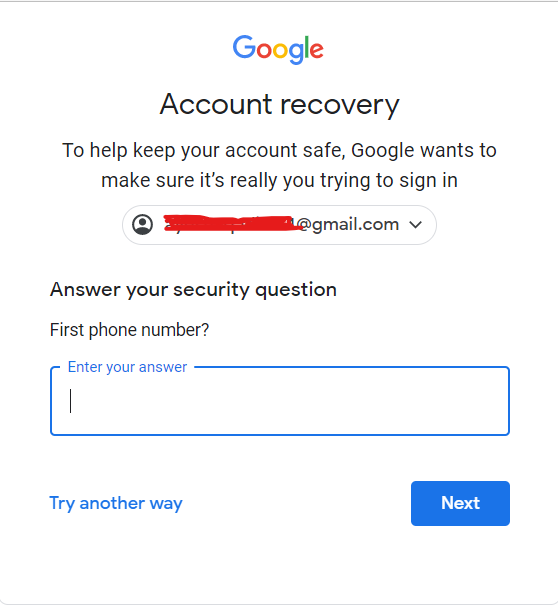 Account recovery on google