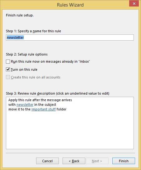 Outlook rules wizard