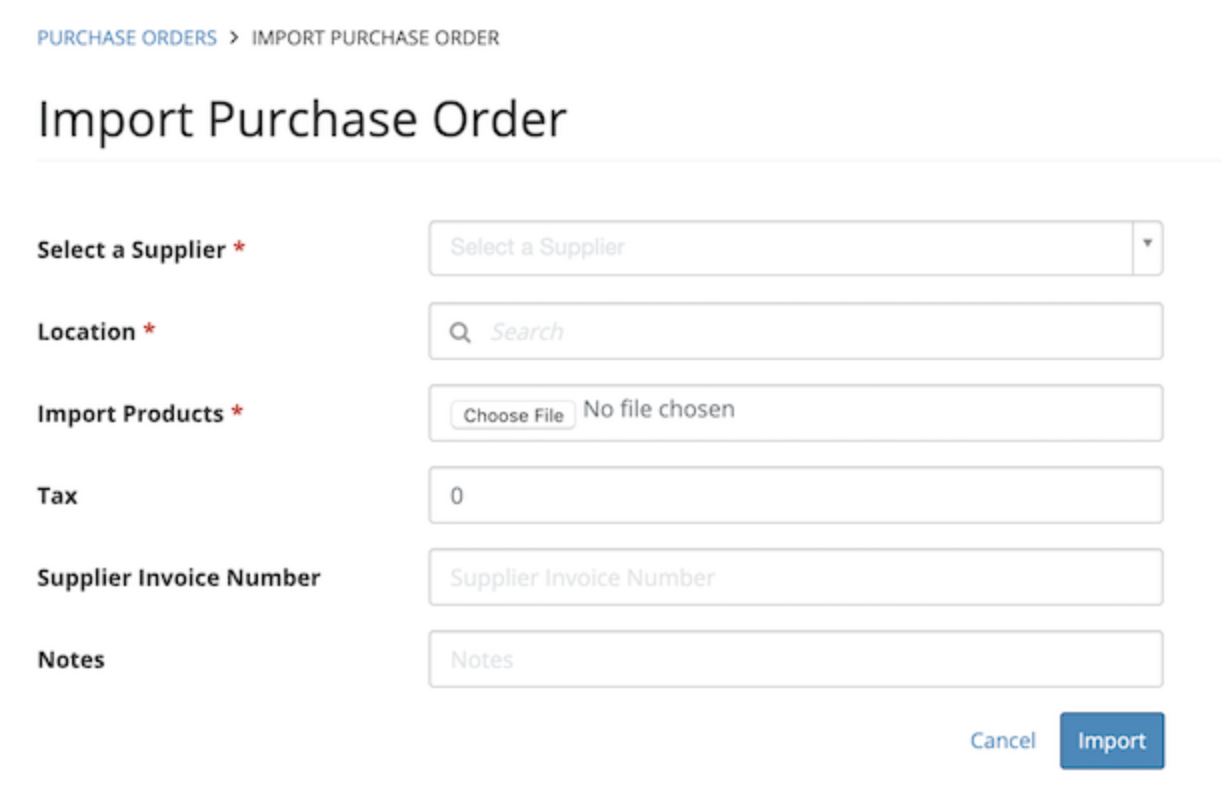 import purchase order fields