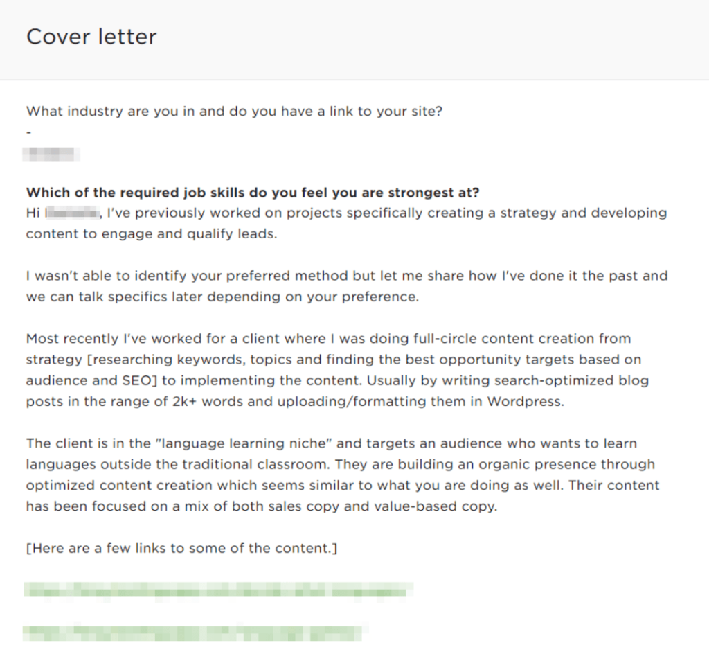 upwork proposal sample - copywriting job proposal