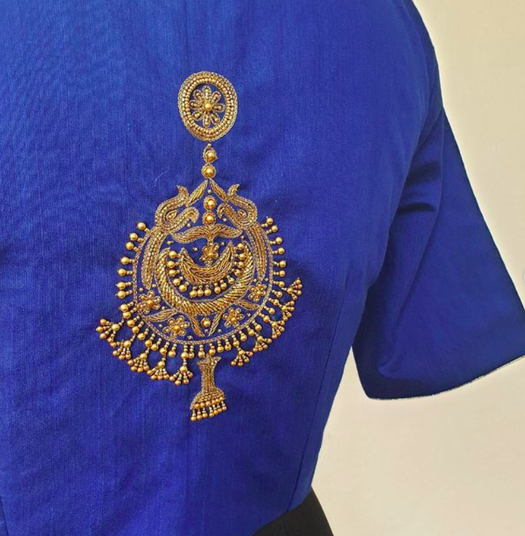 blouse with temple-jewelry-inspired hand embroidery