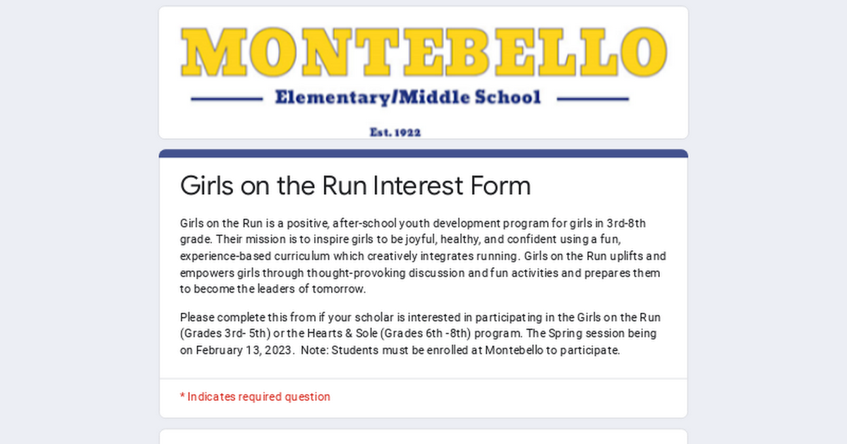 Girls on the Run Interest Form