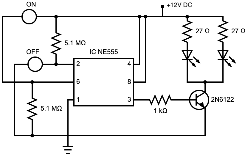 A DC-powered NE555 touch lamp circuit diagram