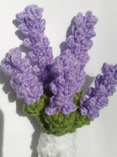 knitted lavender bouquet on white background