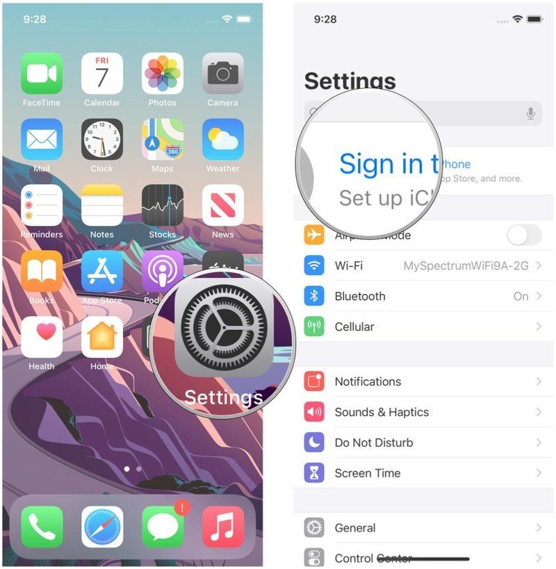 Create a new Apple ID on iPhone by showing: Launch Settings, tap Sign In