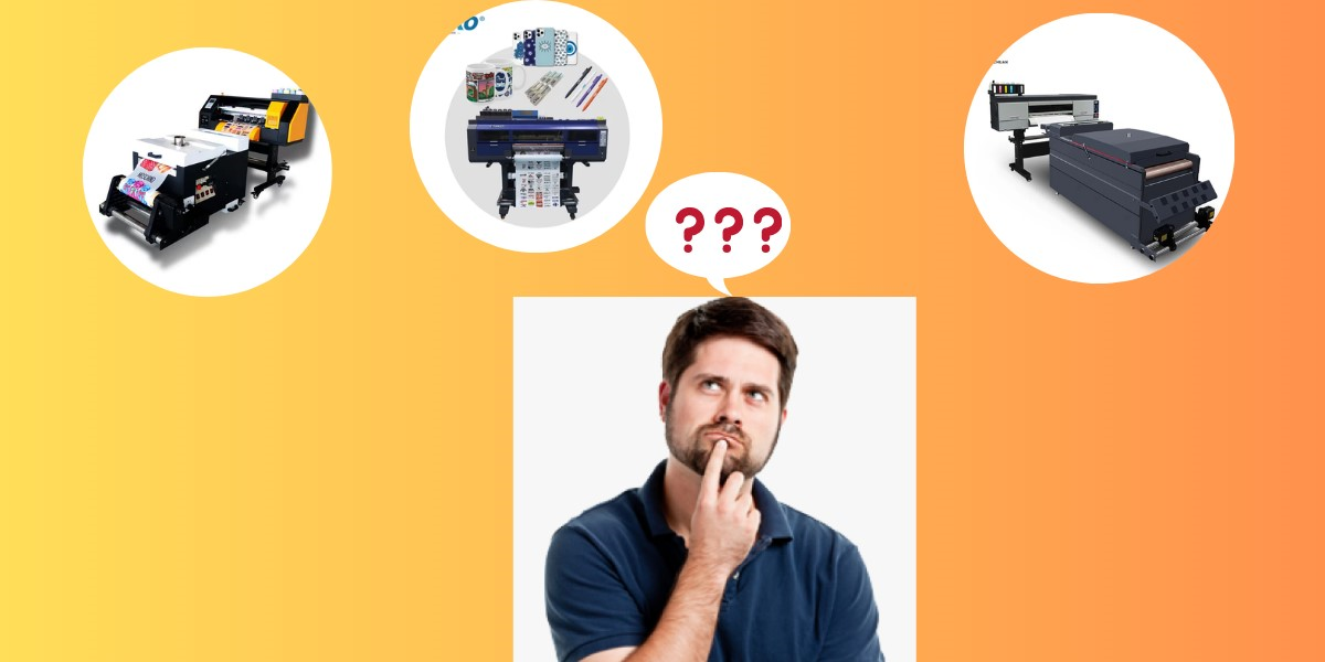 a man deciding between different DTF printers