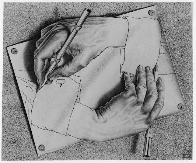 M.C. Escher, Mains dessinant, 1948, lithographie