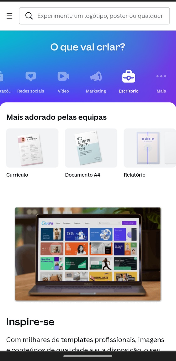 Canva tela inicial