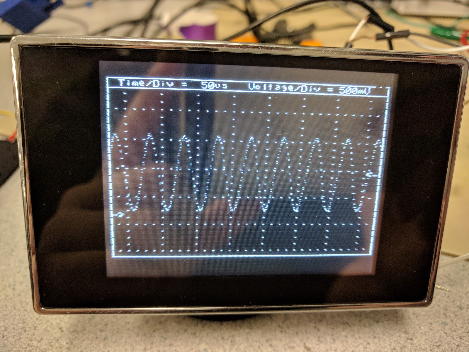 Our Oscilloscope with ~20KHz Sinusoidal Wave Input