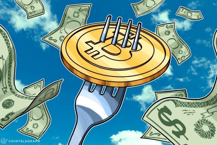 Bitcoin coin on a fork