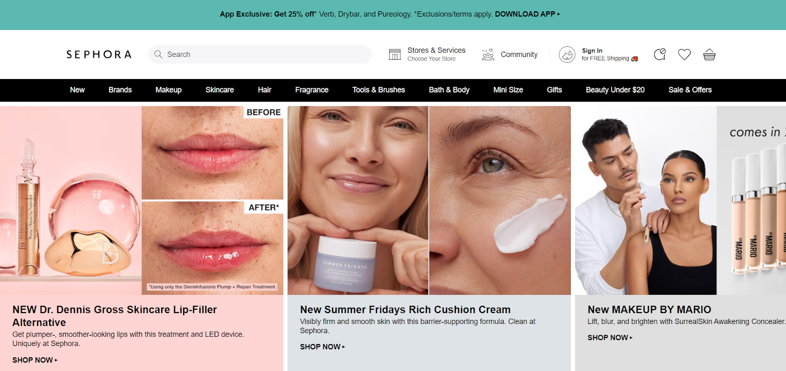 A screenshot of Sephora's website