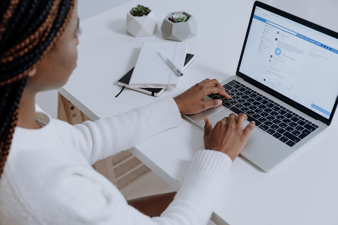 woman working from home on laptop