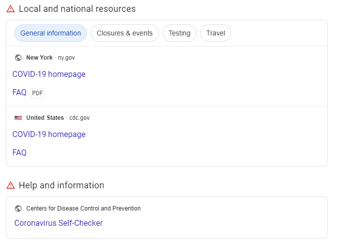 Local and National Resources Google Search Results