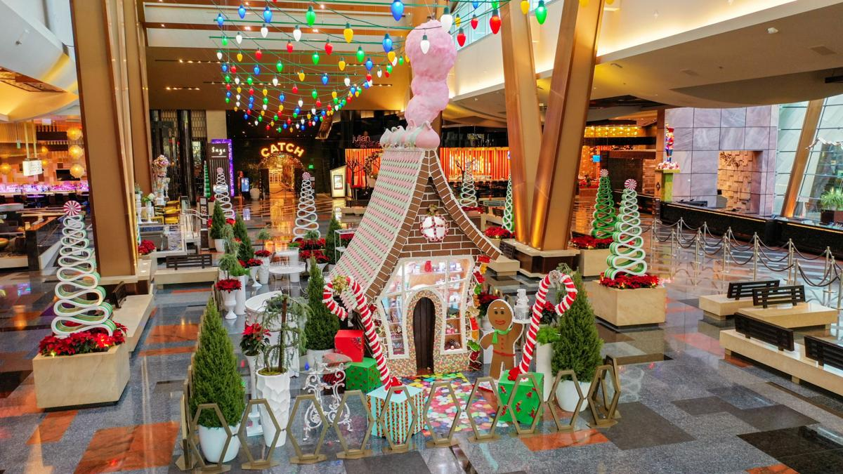 image of a life-sized gingerbread house in the Aria hotel.