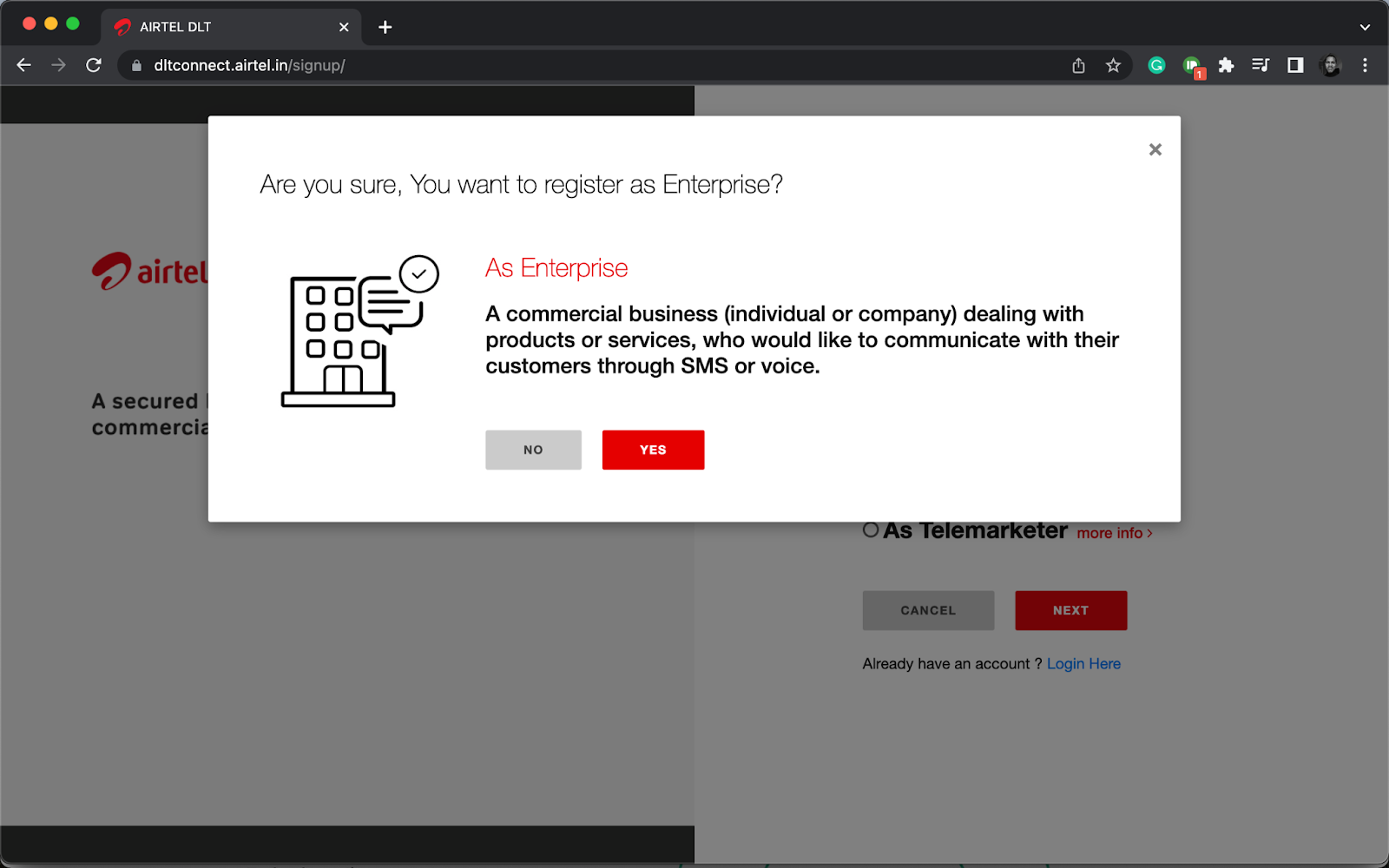 Registration questions on Airtel DLT portal | SMScountry