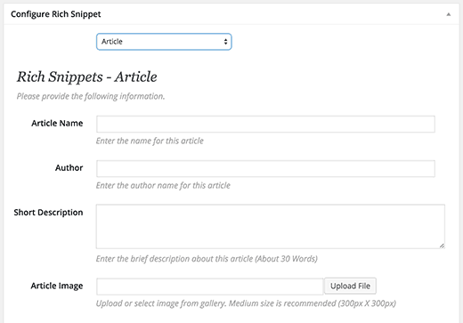 Rich snippets para o tipo de conteúdo do artigo