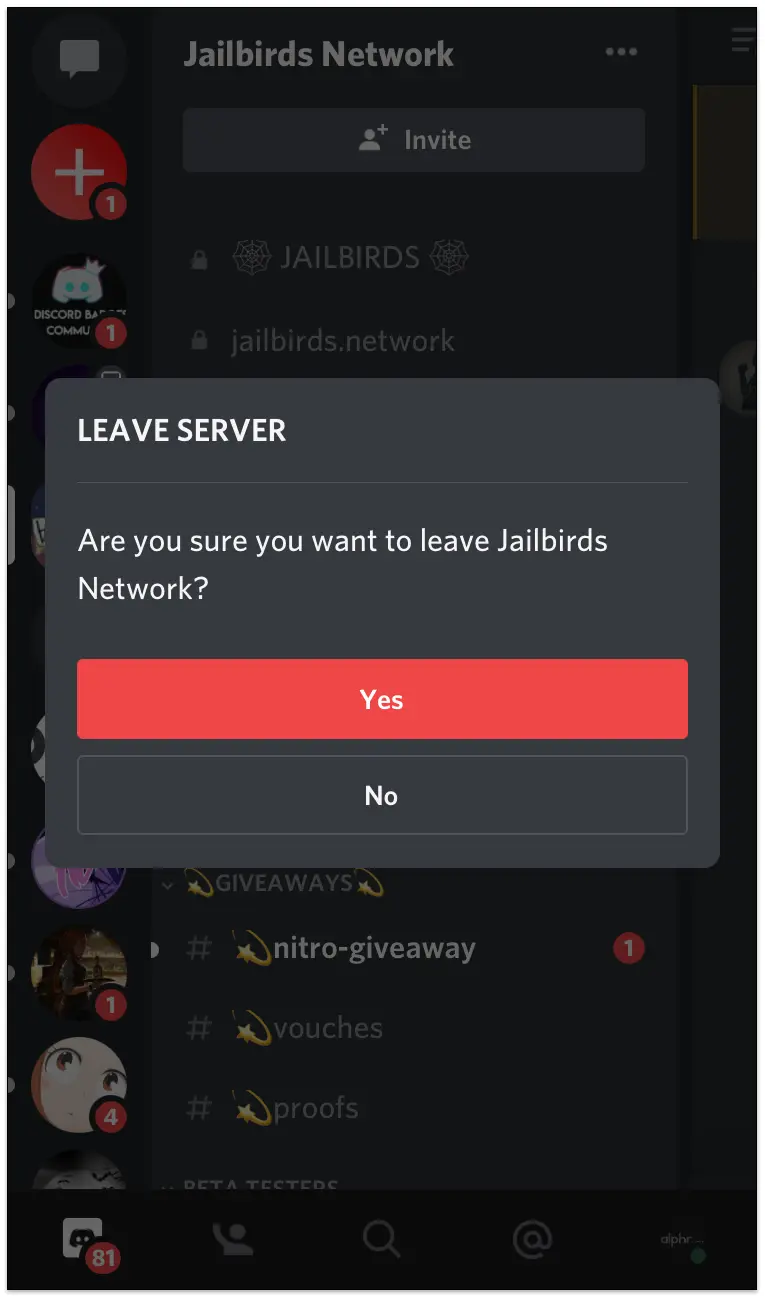 Confirm Leave Server On Discord