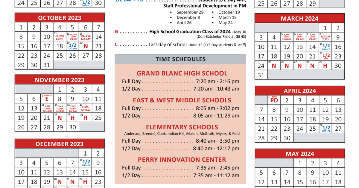 Current School Year District Calendar