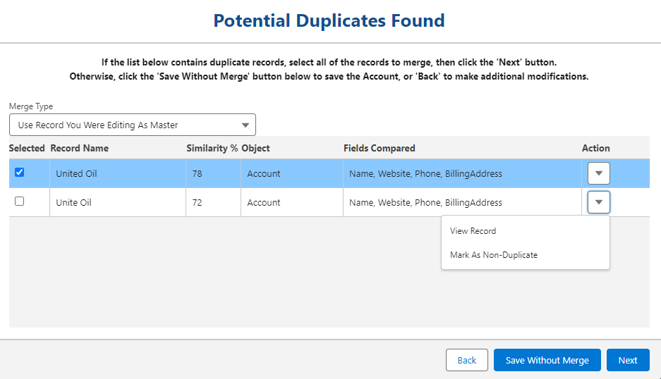 Detecting duplicate Accounts