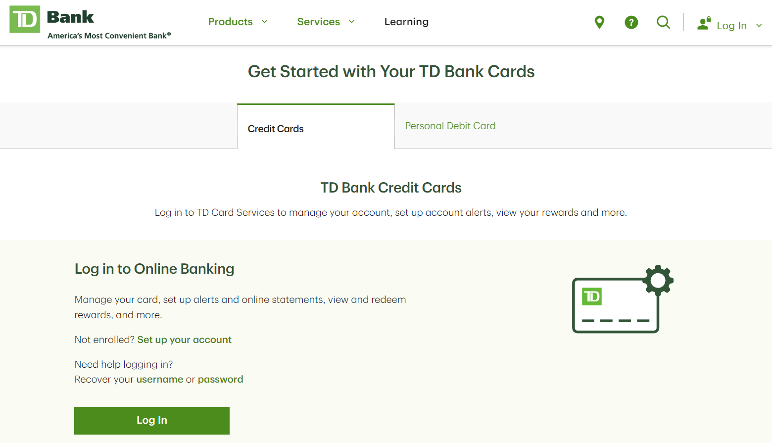 TD Bank credit card login