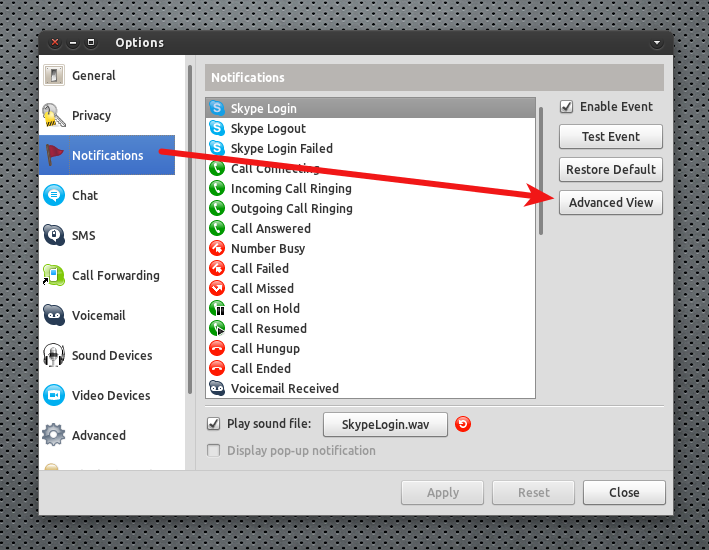 Skype Options notifications