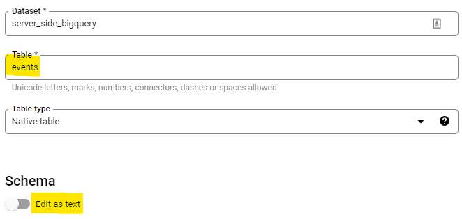 Configure the table settings