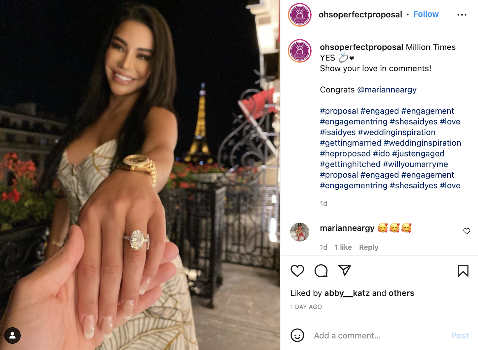 proposal ring photo on Instagram