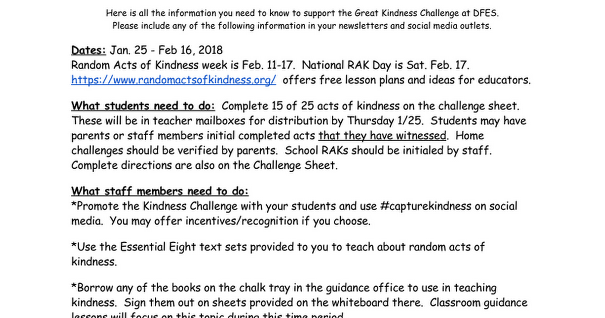 DFES Great Kindness Challenge 2018