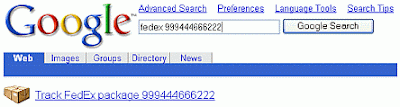 Screen shot of link to FedEx tracking information