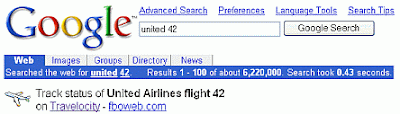 Screen shot of links to flight information