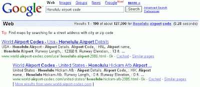 Screen shot of showing how to look up an airport code
