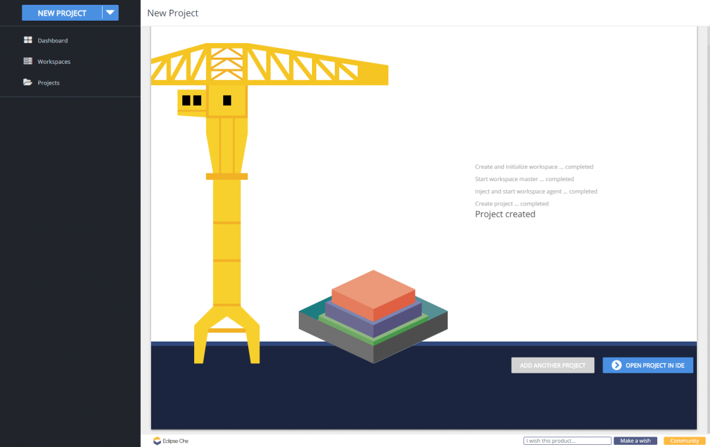 Construction Screen of Eclipse Che