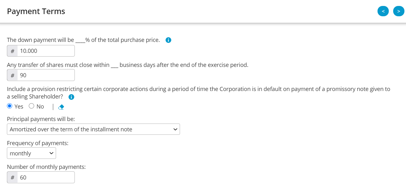 Above is an example of the payment terms offered within Business Docx. 