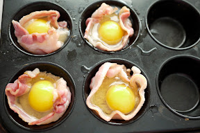 photo of the eggs added to the muffin pan