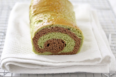 photo of a loaf of Matcha chocolate swirl bread