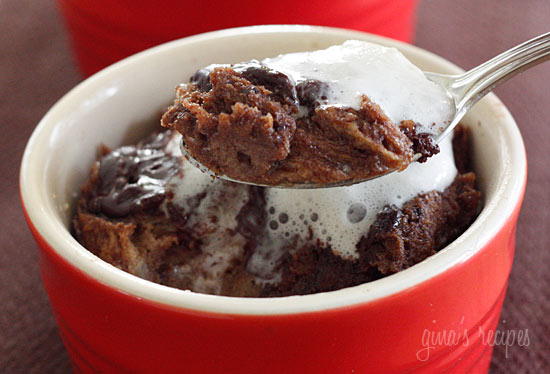 Warm chocolate bread pudding with chunks of dark chocolate, reserve this treat for a special occasion... Valentine's Day perhaps?