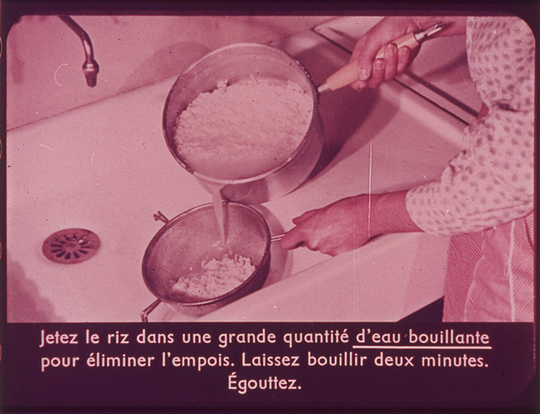 Films fixes et publicités de quartier (educational filmstrips) sur www.filmfix.fr : Les trois méthodes de cuisson du riz