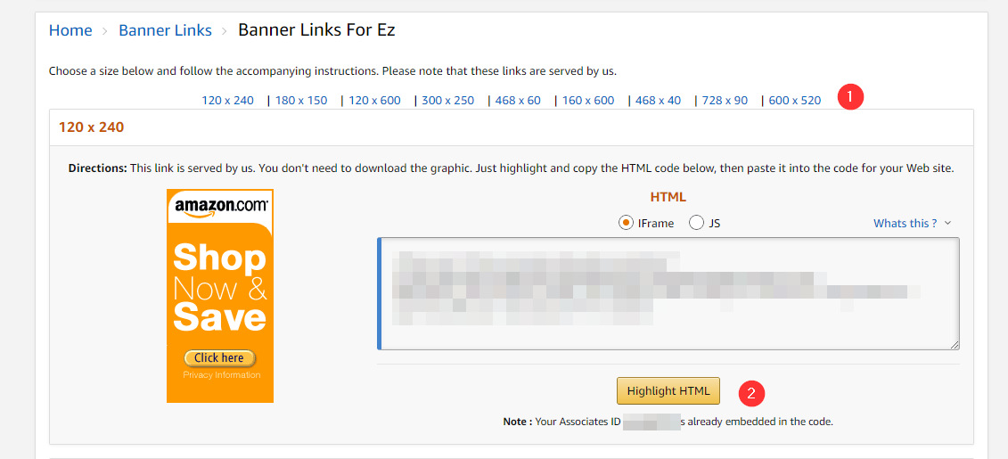 Amazon Associates banner links
