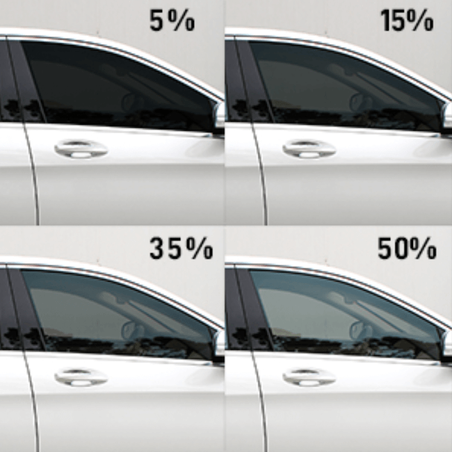 shades of window tint darkness from 5% to 15% to 35%