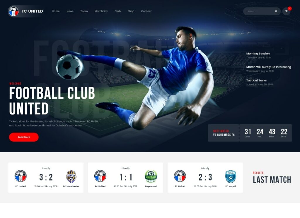 FC United |  Tema de WordPress de fútbol, ​​fútbol y deportes + RTL