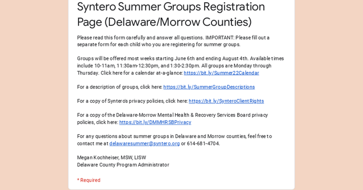 Syntero Summer Groups Registration Page (Delaware/Morrow Counties)