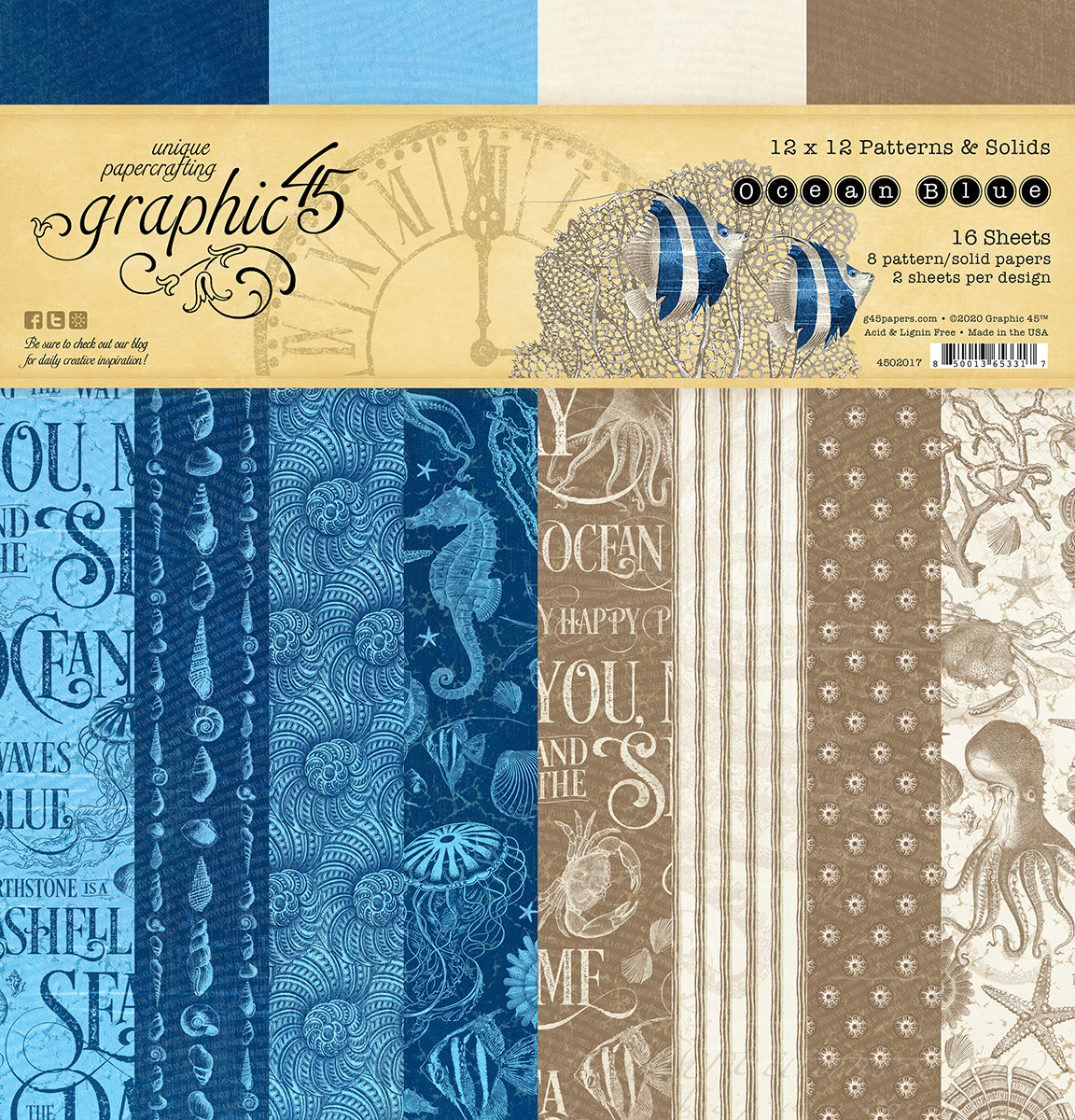 Graphic 45 Ocean Blue 12 X 12 Collection Pack With Sticker 