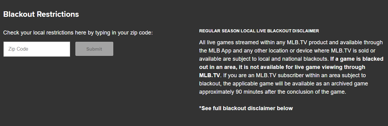 MLB.TV Blackout restrictions error message