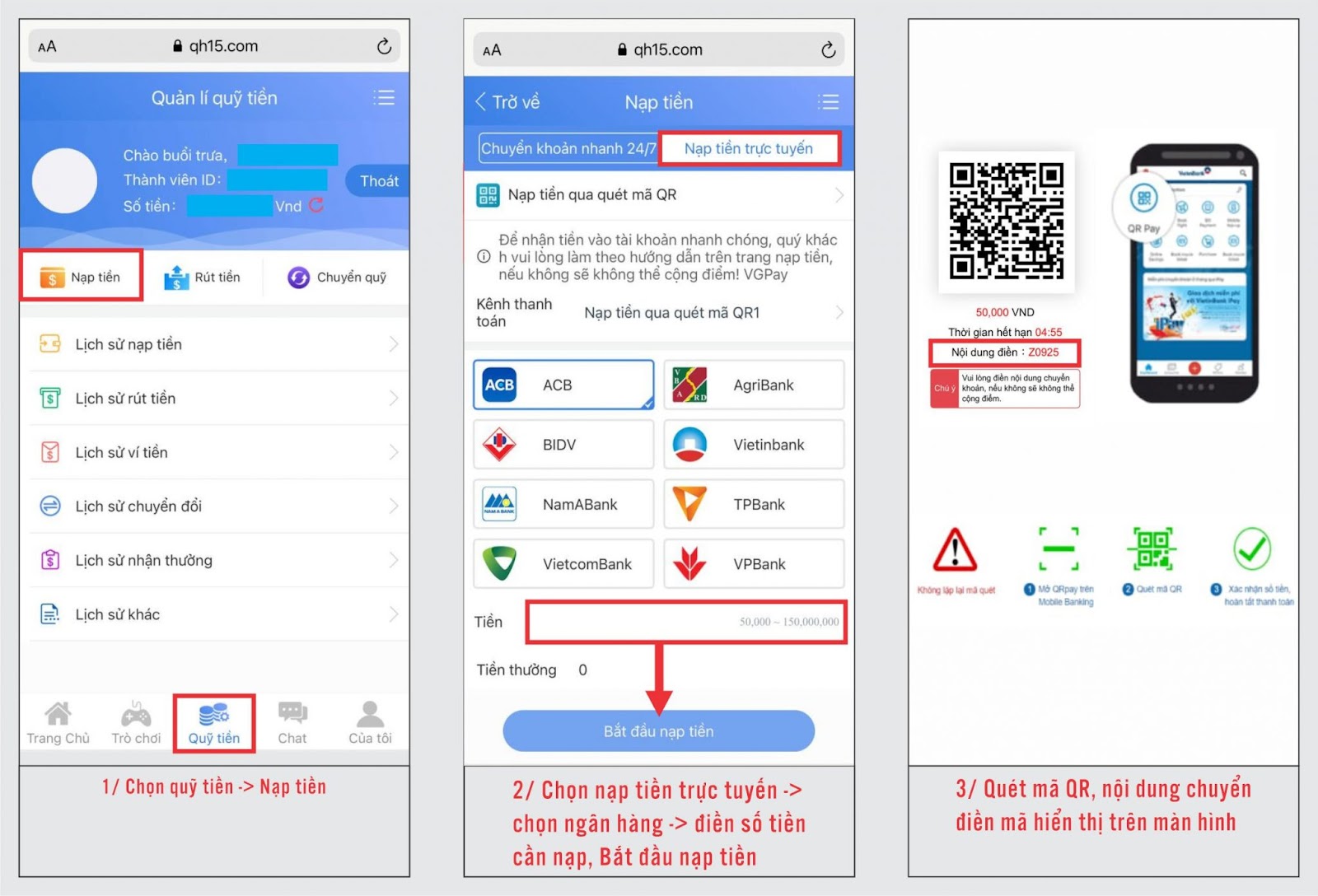 QH88 nạp rút tiền siêu tốc, hướng dẫn nạp rút tiền chi tiết