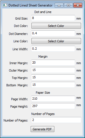 User Interface of the Dotted Lined Sheet Generator
