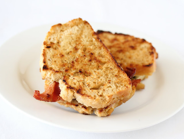 photo of two Beer Bread Grilled Cheese Sandwiches on a plate