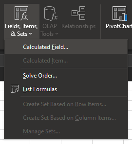 The Calculated Field option in Excel.